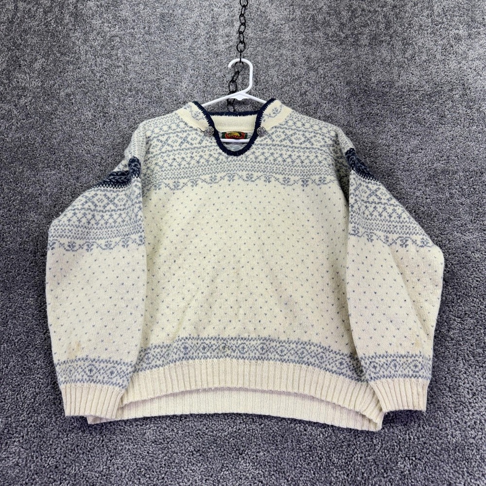 ALPS Sweater Womens Large White Fair Isle Wool Ski Knit Pullover Winter USA